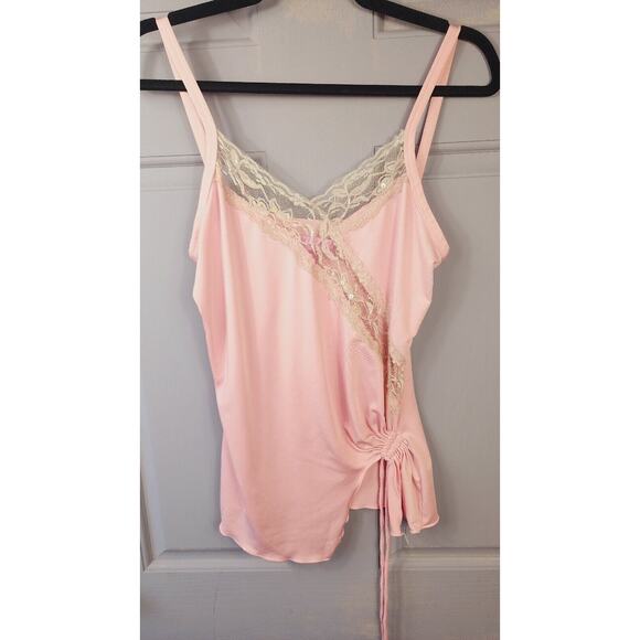 Blush Pink silky Camisole lingerie intimate top sequined lace trim ruched Large - Picture 7 of 7